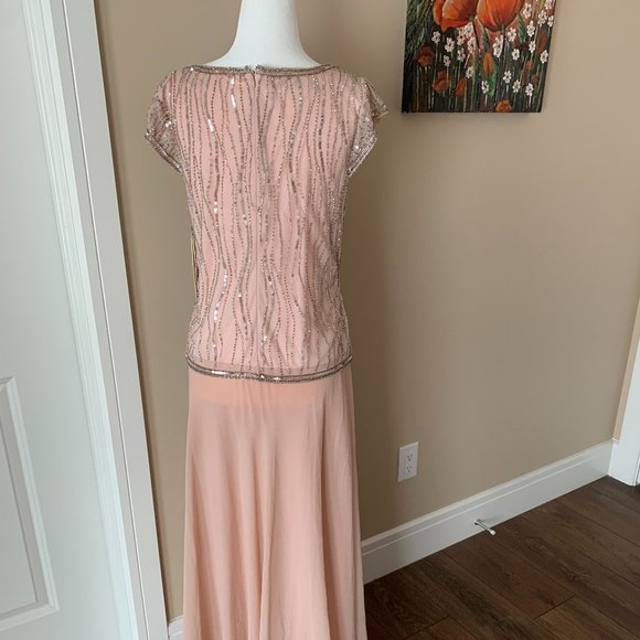 NWT JKara Pink Embellished Cap Sleeve Full Length Formal Dress 12 - Picture 4 of 6